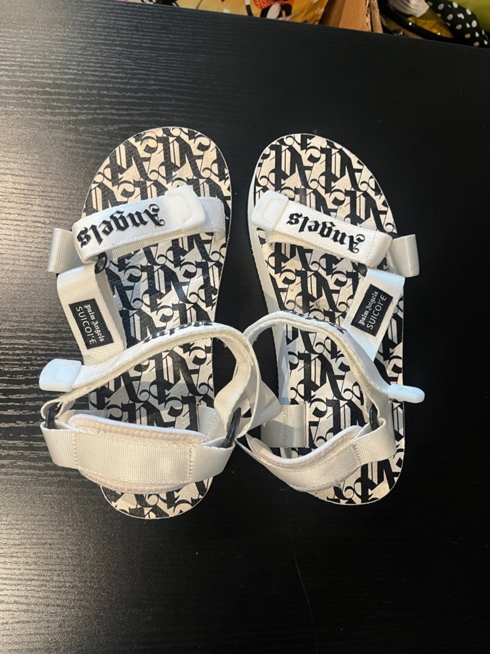 Palm Angels Suicoke White Strapped Sandals with Black Graphic Footbed